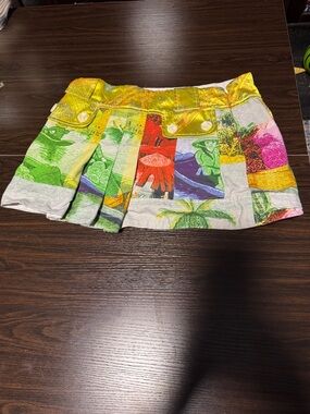 Custo Barcelona Multicolor Printed Mini Skirt with Yellow Waistband